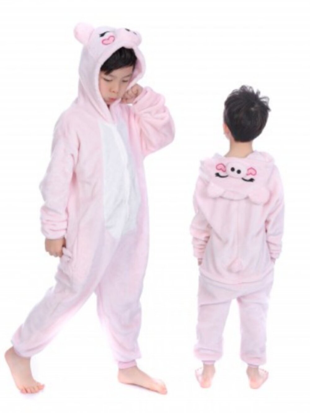 Kids Pink Pig Plush Fleece Onesie Kigurumi Halloween Cosplay Costume New *Open* - Picture 17 of 17